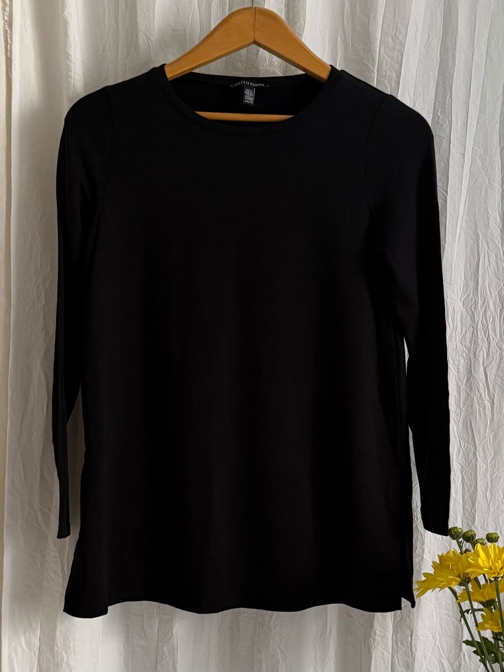 NWOT Eileen Fisher Tunic Top XXS Black Tencel Organic Cotton Side Slit